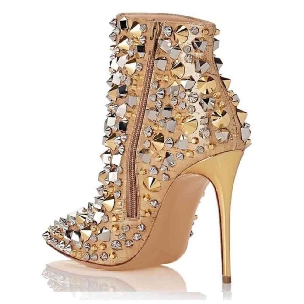 FSJ Gold and Silver Studded Heeled Boots